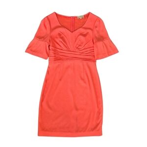 Ports Coral Sheath Dress Short Bell Sleeve Pleated Waist Above Knee Length